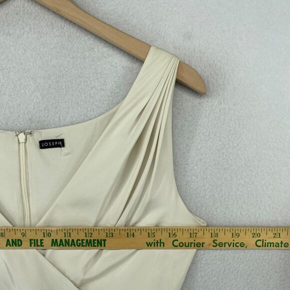 JOSEPH Dress 38 Silk Faux Wrap V-Neck Back Zip Sleeveless Lined Ylang Off White - Picture 11 of 15